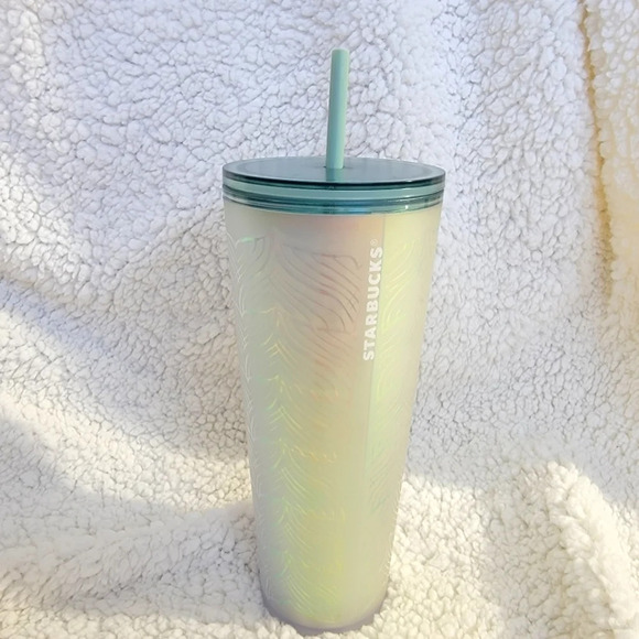 Starbucks 2021 Iridescent Mermaid Tail 24 Oz. Cold Cup Tumbler Teal Lid Straw - Picture 1 of 7